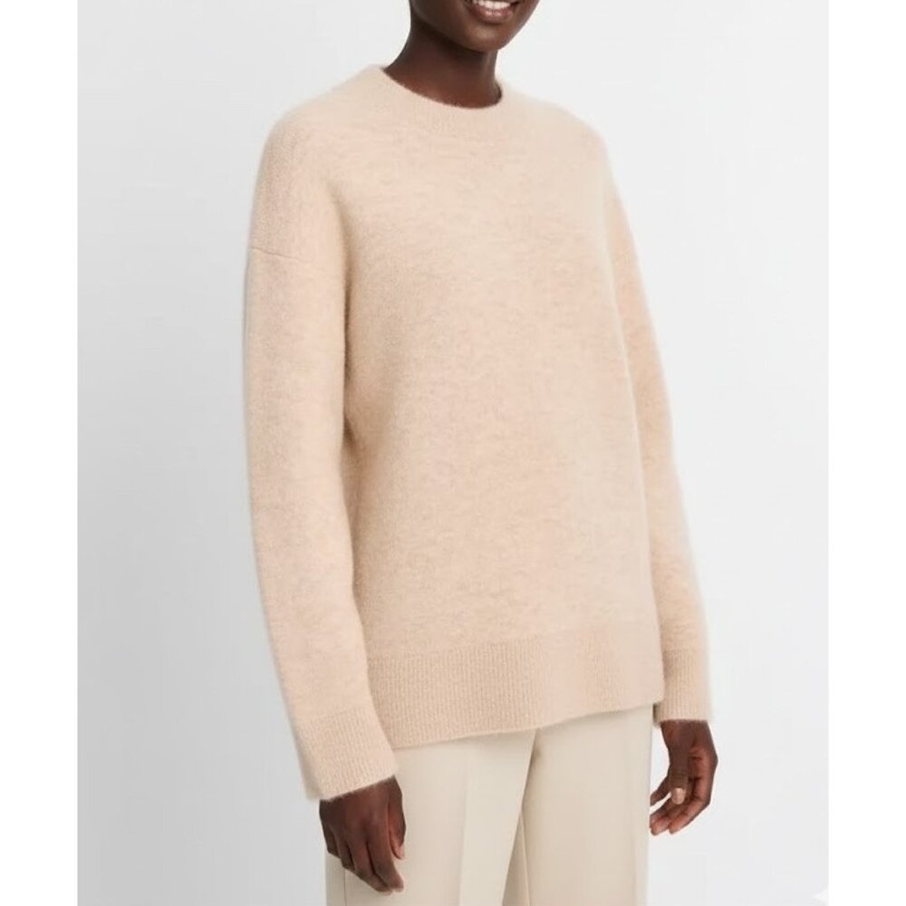 NWT Vince Textured Soft Sculpted Crew Neck Sweater in Heather Wheat Cream M